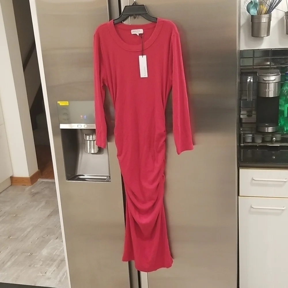 💕MICHAEL STARS💕 Christina Midi Ruched Sheath Dress ~ Heart Red Large L NWT - Picture 5 of 14